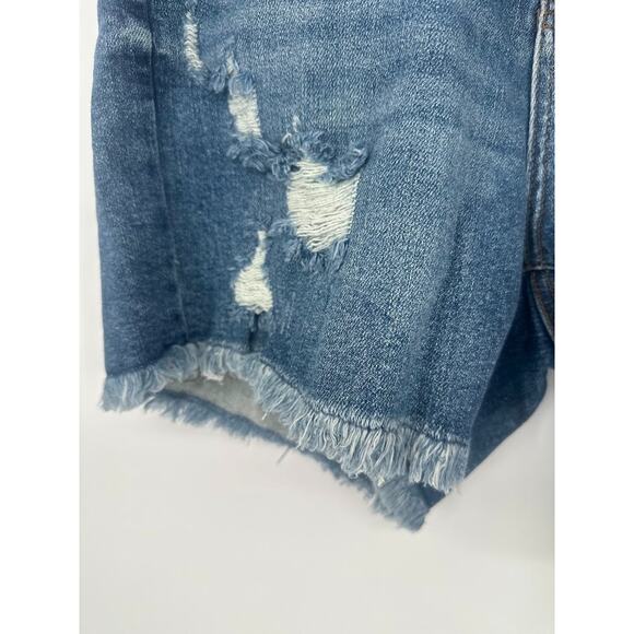 Judy Blue Shorts Womens 1XL Blue Distressed Sun Embroidery High Rise Raw Cut Off - Picture 3 of 12